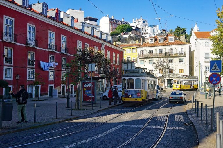 Trams in Alfama, Lisbon